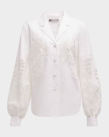 Lela Rose Lace-Inset Button-Down Shirt