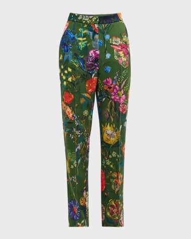 Lela Rose Demi Floral-Print Straight-Leg Ankle Pants