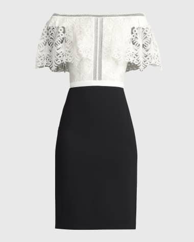 Tadashi Shoji Off-Shoulder Corded Lace & Crepe Midi Dress
