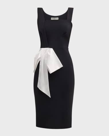 Chiara Boni La Petite Robe Pleated Square-Neck Bodycon Bow Midi Dress