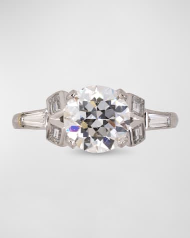 NM Estate Estate Platinum European Cut Diamond Ring, Size 6.5