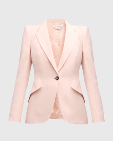 Alexander McQueen Leaf Crepe Blazer Jacket with Shoulder Slash Detail