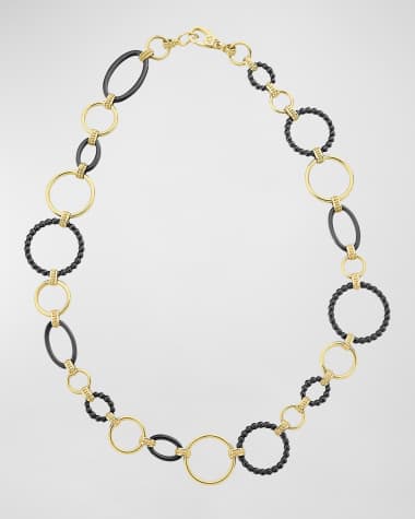 LAGOS 18k Gold Caviar Link Necklace w/ Black Ceramic