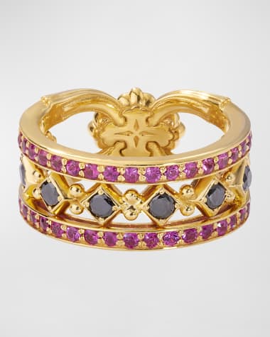 Konstantino Black Diamond and Ruby Ring, Size 7