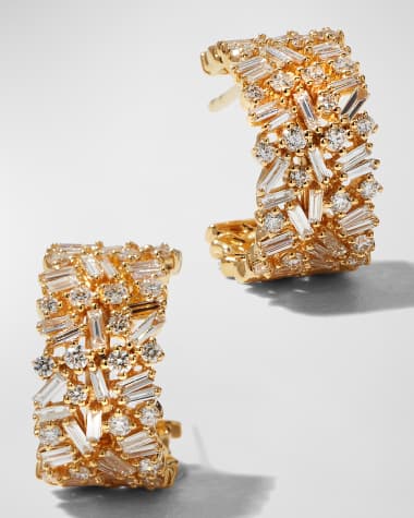 KALAN by Suzanne Kalan 18K White Gold Fireworks 14mm Wide Hoop Earrings