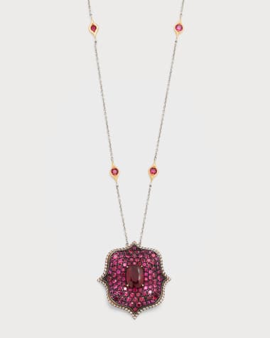 Bayco Platinumand 18K Rose Gold Cushion Ruby Pendant Necklace