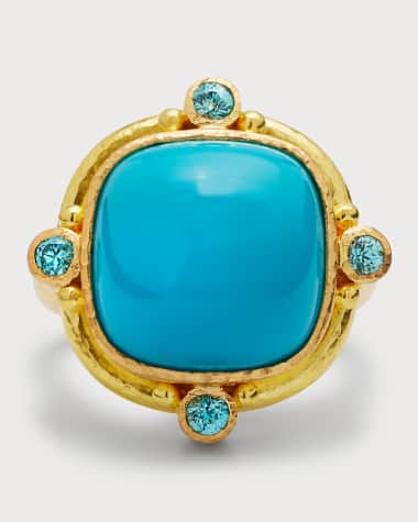 Elizabeth Locke 19K Square Cushion Sleeping Beauty Turquoise Ring, Size 6.5