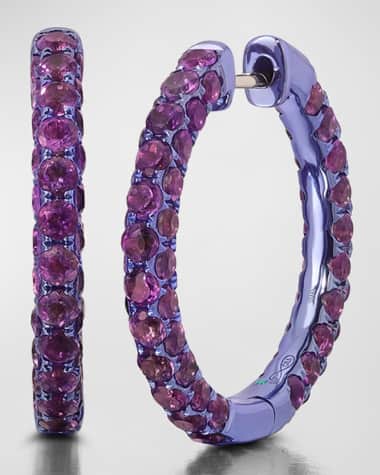 Graziela Gems 3-Sided Amethyst and Rhodium Hoop Earrings
