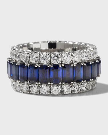 Picchiotti Xpandable 18k White Gold Diamond and Blue Sapphire Ring, Size 6.25 - 9.50