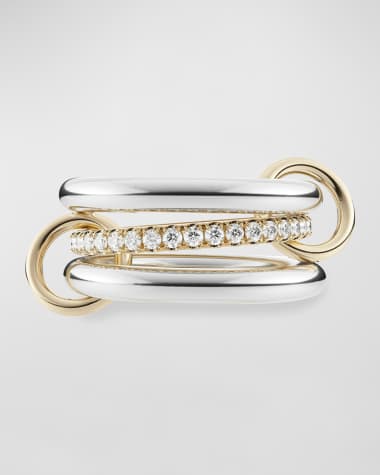Spinelli Kilcollin Libra SG Petite 3-Link Ring in Sterling Silver, 18K Yellow Gold and Diamonds, Size 4.5