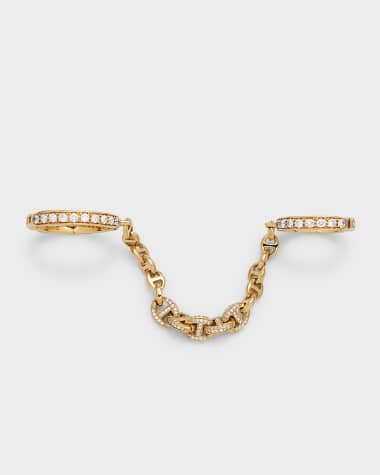 Hoorsenbuhs 3mm Bonded Ring with Pave 5mm Links in 18K Yellow Gold - Size 7.5 and 3.5