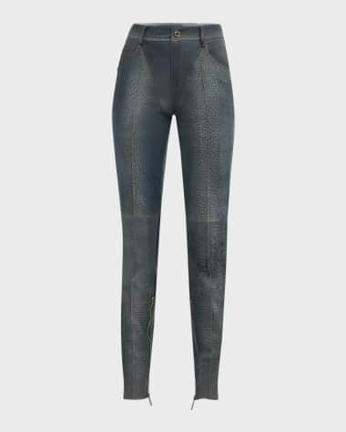 LaQuan Smith Tapered Denim Pants with Zipper Details