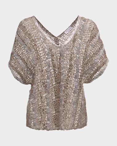 Brunello Cucinelli Raffia Net Embroidered Knit Sweater