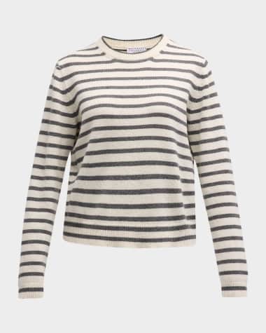 Brunello Cucinelli Cashmere Blend Striped Sweater with Paillette Detail