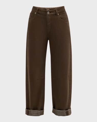 Brunello Cucinelli Metallic Garment Dyed Denim Relaxed Straight-Leg Pants