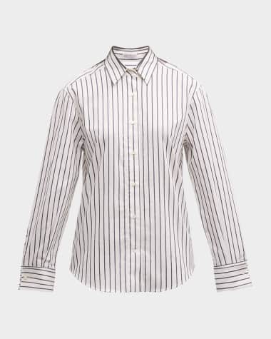 Brunello Cucinelli Monili Collar Cotton Twill Striped Blouse