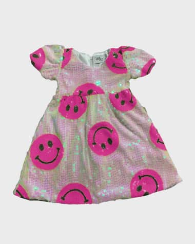 Lola + The Boys Girl's Pinkie Happy Emoji Dress, 2-14
