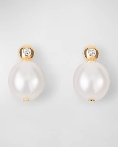POPPY FINCH Gold Dome Diamond and Pearl Stud Earrings