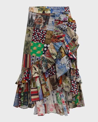Libertine Bloomsbury Collage Summer Ruffled Midi Skirt