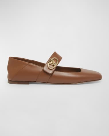 Valentino Garavani VLogo Leather Mary Jane Ballerina Flats