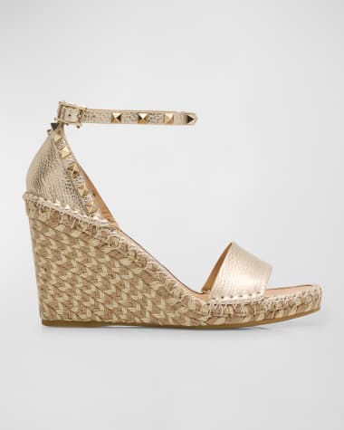 Valentino Garavani Rockstud Metallic Wedge Espadrille Sandals