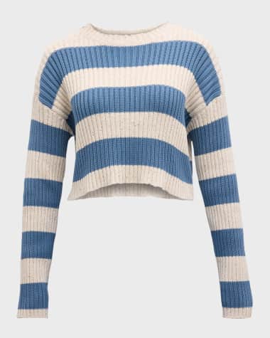Brunello Cucinelli Striped Paillette Rib Knit Crop Sweater