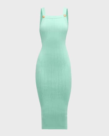 Balmain 2-Button Backless Pointelle Rib Knit Midi Dress