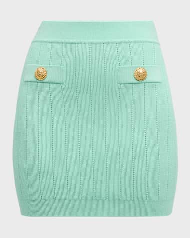 Balmain 2-Button Pocket Pointelle Rib Knit Mini Skirt