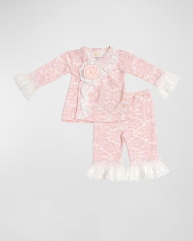 Haute Baby Girl's Delicate Damask Floral-Print Two-Piece Set, Size Newborn-24M