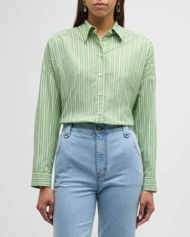 Xirena Riley Striped Button-Down Cotton Top