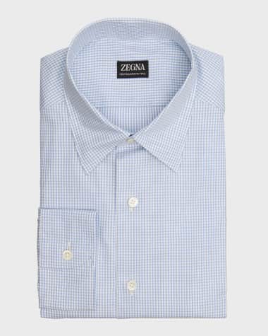 ZEGNA Men's Micro-Check Centoquaranta Cotton Sport Shirt