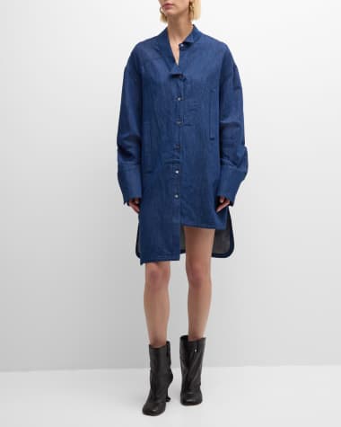 Loewe Anagram-Elbow Denim Asymmetric Mini Shirtdress
