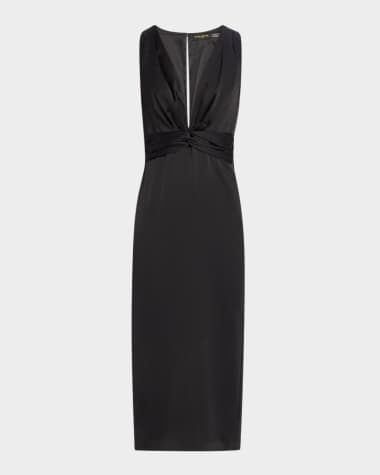 Ramy Brook Talon Sleeveless Deep V-Neck Midi Sheath Dress