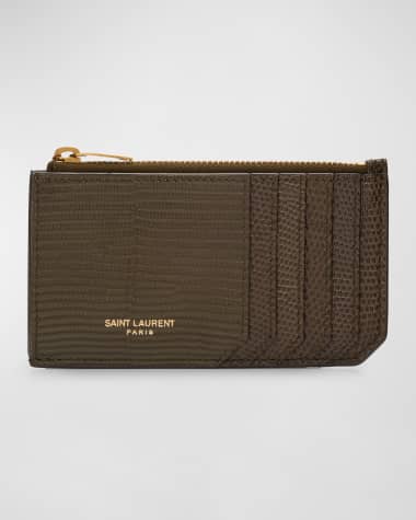 Saint Laurent Men's Card Holder in Croc-Effect Calfskin