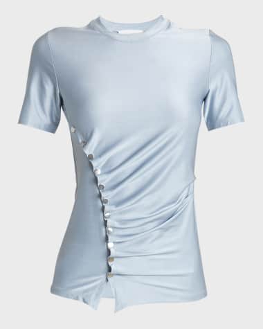 Rabanne Haut Short-Sleeve Snap Ruched Top