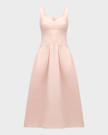 Alexander McQueen Sweetheart-Neck Sleeveless Gathered Midi Dress