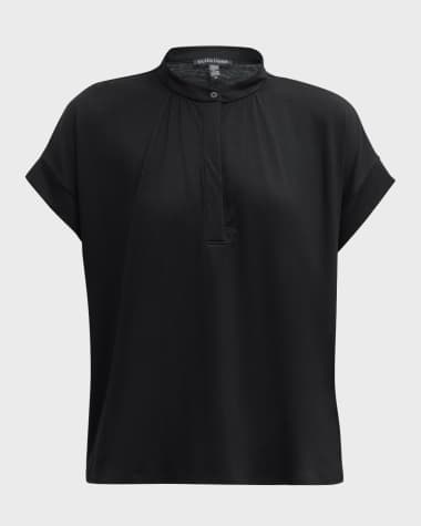Eileen Fisher Band-Collar Ruched Jersey Henley Top