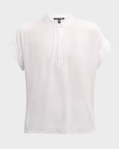 Eileen Fisher Band-Collar Ruched Jersey Henley Top