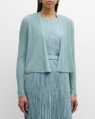 Eileen Fisher Ribbed Open-Front Organic Linen-Cotton Cardigan