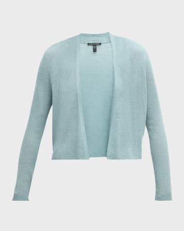 Eileen Fisher Ribbed Open-Front Organic Linen-Cotton Cardigan