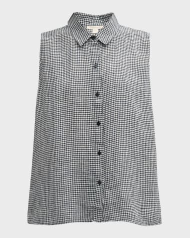 Eileen Fisher Sleeveless Gingham Organic Linen Shirt