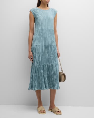 Eileen Fisher Tiered A-Line Crinkled Silk Midi Dress