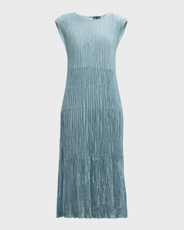 Eileen Fisher Tiered A-Line Crinkled Silk Midi Dress