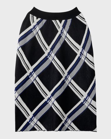Burberry Check Pleated Silk Pull-On Skirt