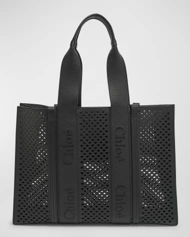 Chloe Woody Large Tote Bag in Perforated Leather