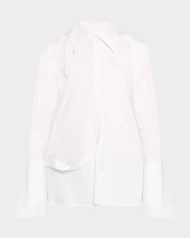 Courreges Layered One-Shoulder Button-Front Blouse