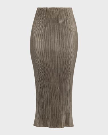 Cult Gaia Kylii Pleated Satin Midi Skirt