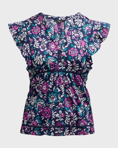 Rails Misha Floral Flutter-Sleeve Blouse