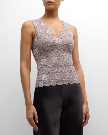 Josie Natori V-Neck Floral Lace Tank