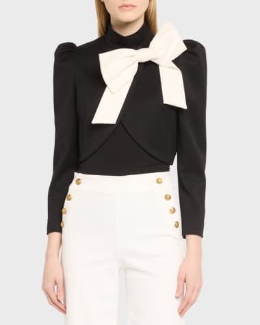 Alice + Olivia Addison Bow Collar Cropped Jacket